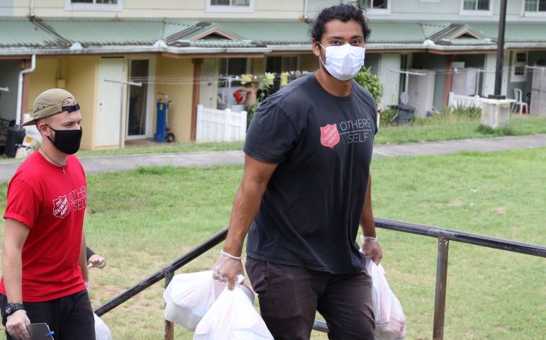 The Salvation Army hand delivers 746 emergency food bags to households at Kalihi Valley Homes in Honolulu